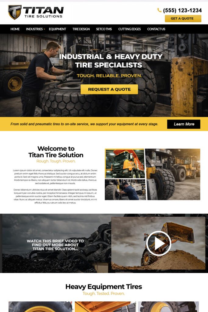 Heavy Equipment Tire Web Design for Industrial & Heavy Duty Tread.